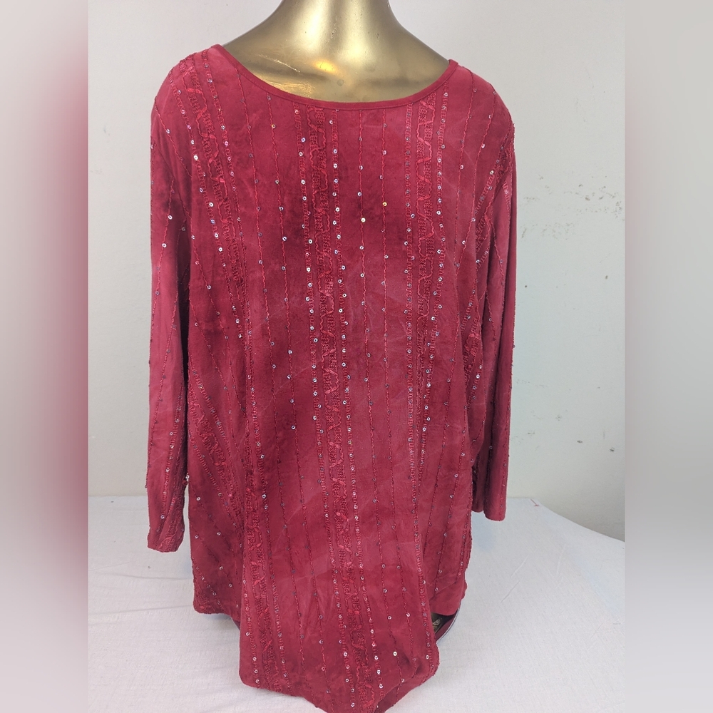 Sami & Jo 2X Red Sequin Long Sleeve Blouse With Gathered Side Ties